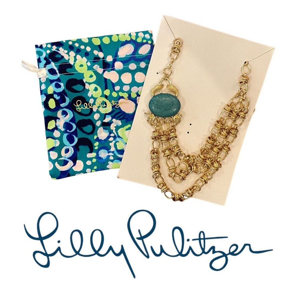 Lilly Pulitzer Claws Off Gold Metallic Statement Necklace & Dust Bag‎ NWT